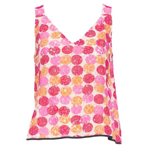 Marni Dot Print Lace Deep V Neck Tank Top